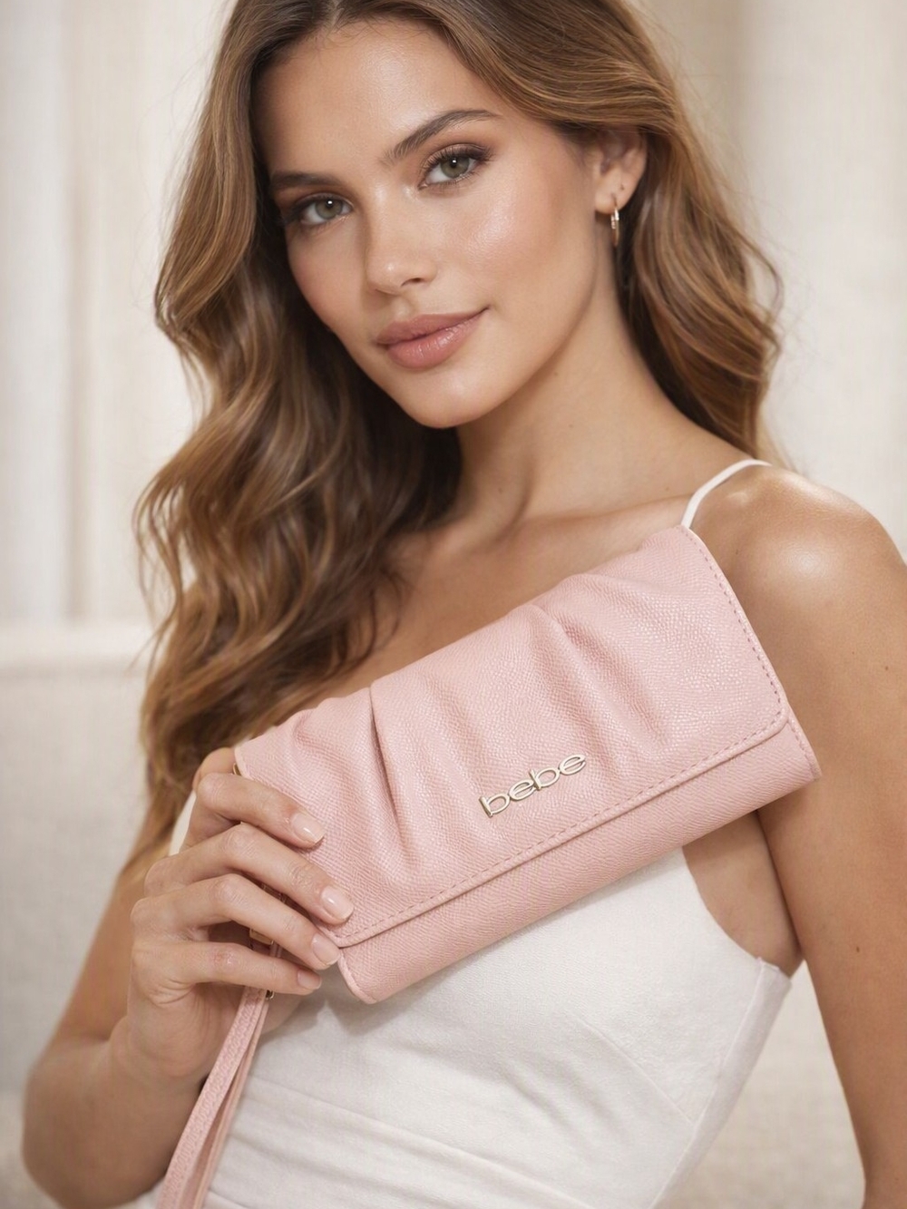 Bebe Soft Pink Ruched Wristlet Clutch Wallet. NWT/MSRP $59